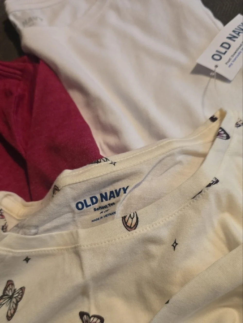 Old Navy Girls' Top 3-Pack in White, Mauve, and Cream Butterfly Print